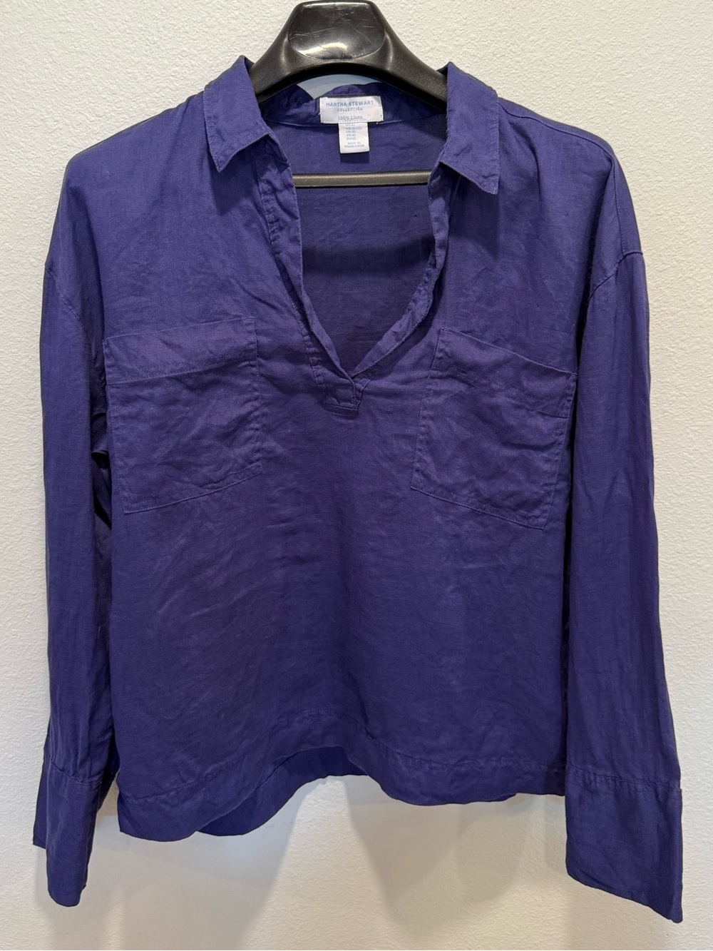 100% Linen Tunic Top Plum Purple Coastal Boho V-Neck Shirt XL